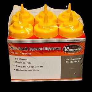 Winco Wide Mouth Squeeze Bottle Dispensers Condiments Empty 16oz cafe 6pc Set